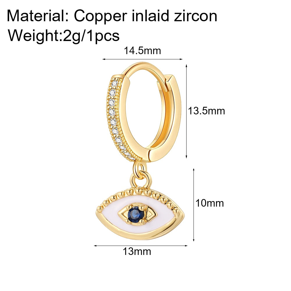 Cute Heart Turkish Evil Blue Eye Hoop Earrings for Women Gold New In 1pcs Single Ear Ring Zircon Korean Fashion Free Shipping