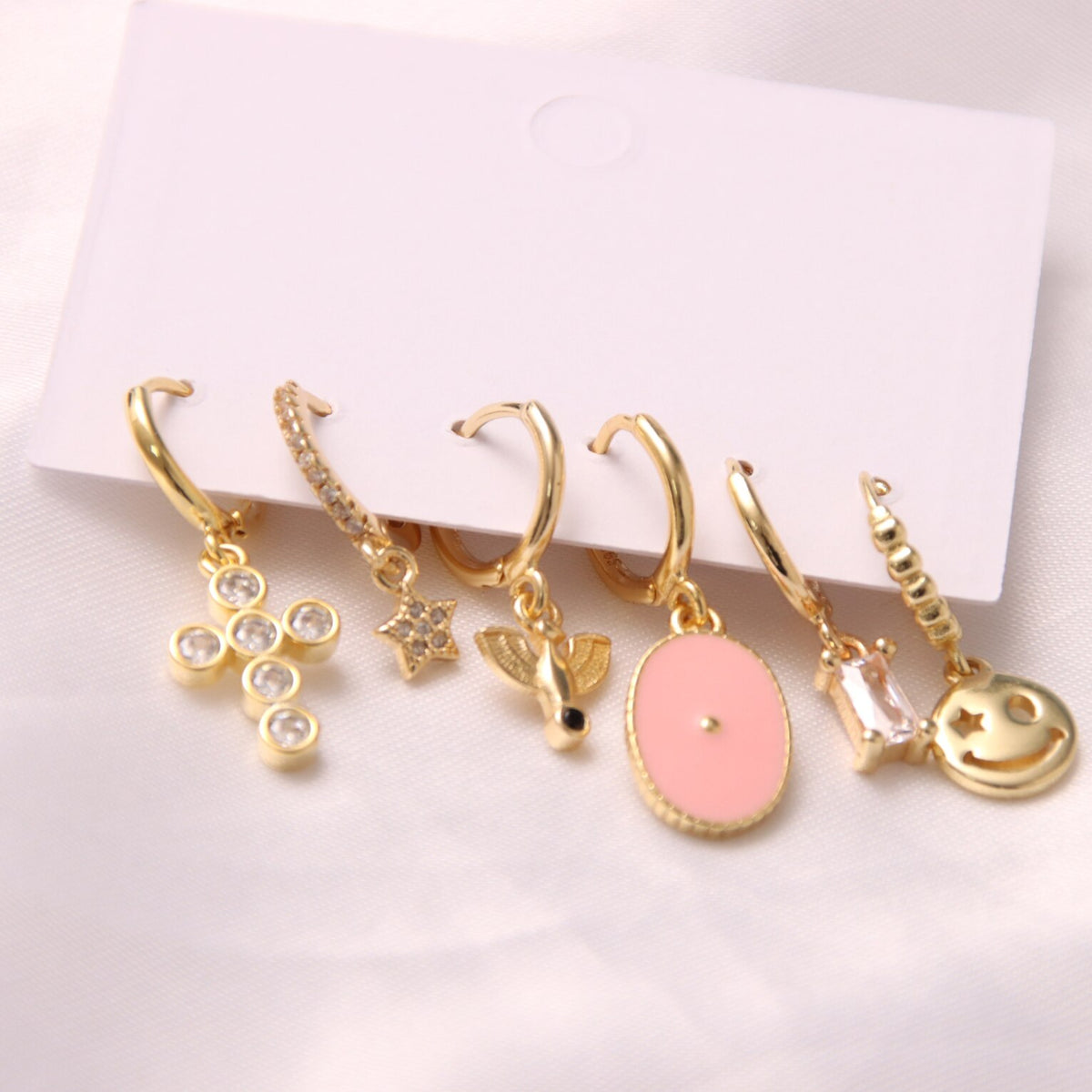 6 Pcs Fashion Exquisite Pearl Star Moon Enamel Zircon Dangle Earrings Set Korean Style Small Hoop Earring For Women Jewelry Gift