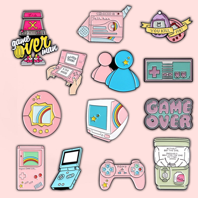 PLAY! 80&amp;#39;s 90&amp;#39;s Game Enamel Pins Series Arcade Machine Lapel Pin Brooch Retro Pixel Game Badges Game Boy Gifts Jewelry Wholesale