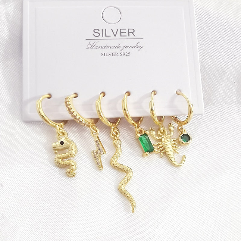 6 Pcs Fashion Exquisite Pearl Star Moon Enamel Zircon Dangle Earrings Set Korean Style Small Hoop Earring For Women Jewelry Gift