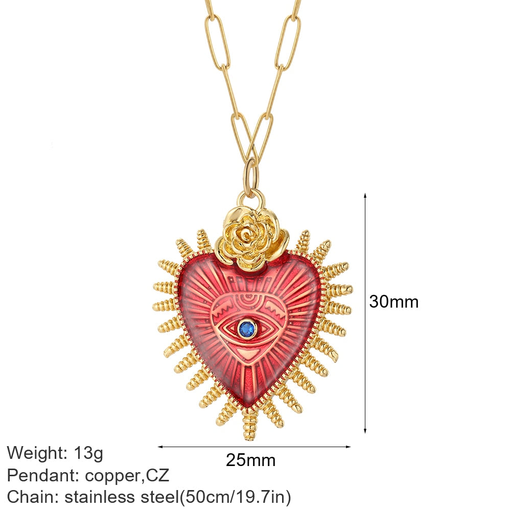 Cute Heart Sun Moon Star Evil Blue Eye Necklace for Women Gold Color Dijes Rainbow Red Love Pendant Long Stainless Steele Chains