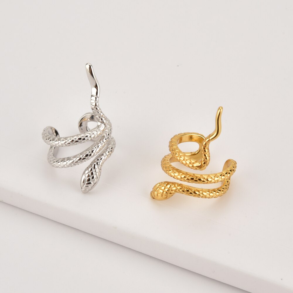 ANDYWEN 925 Sterling Silver Gold Rock Punk Snake Earcuff No Piercing Clips Ear Cuff Women Luxury Fine Cuff Earring Jewelry