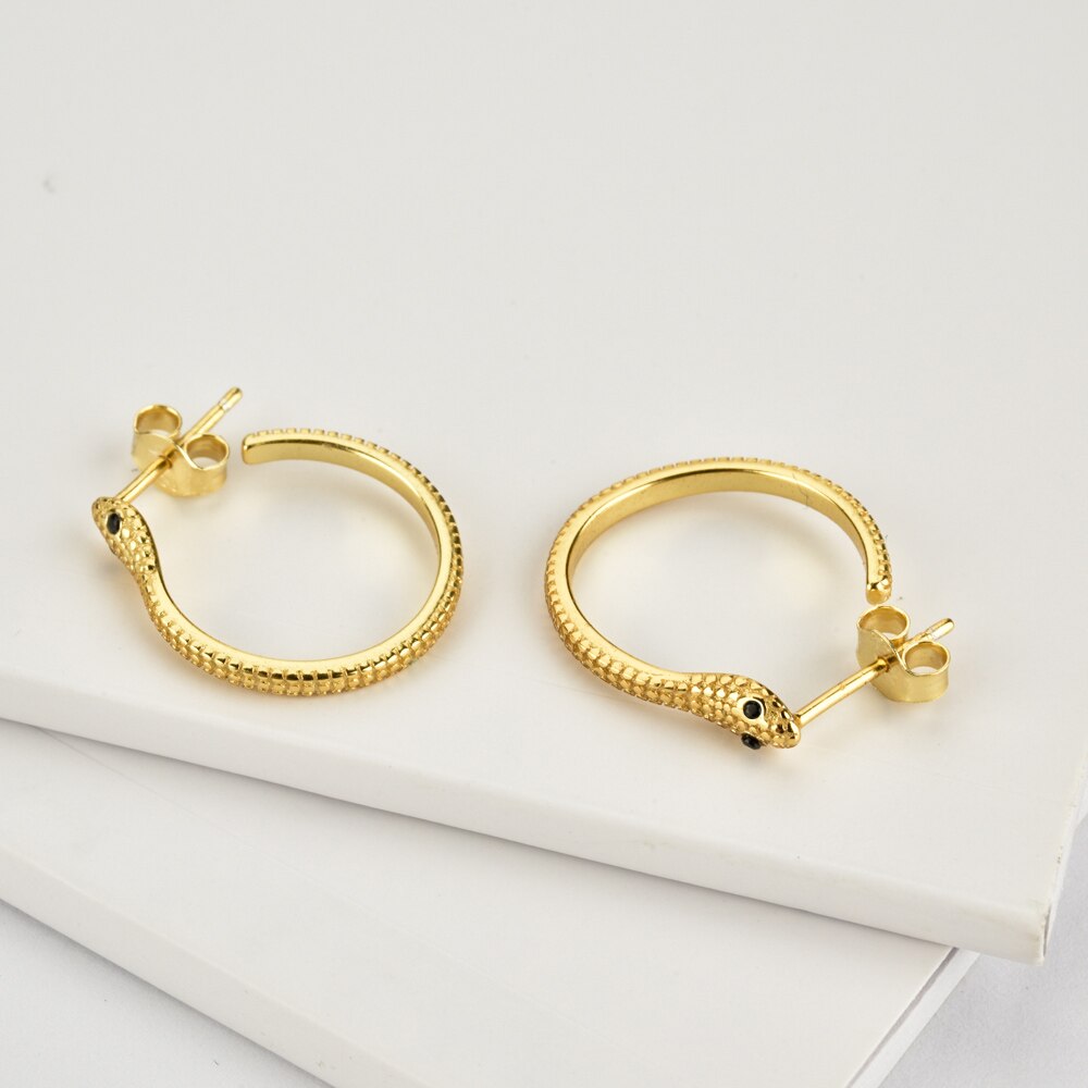 ANDYWEN 925 Sterling Silver Gold Animal Snake Circle Hoops Women 17mm Big Loops Huggies 2021 New Piercing Ohrringe Jewelry