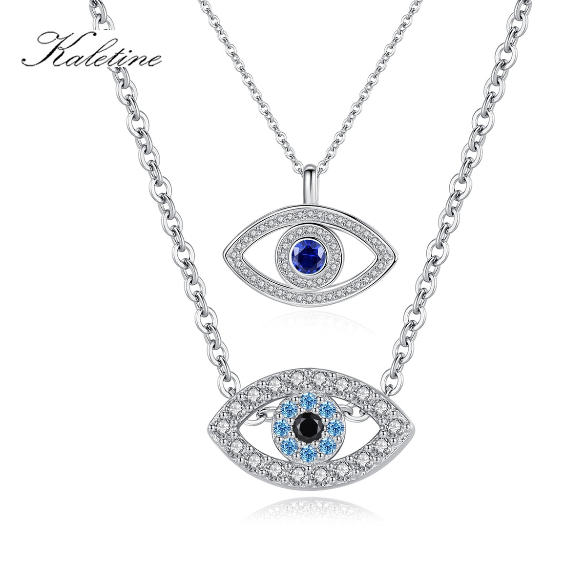 KALETINE Fashion Charm 925 Sterling Silver Necklace Luck Turkey Blue Evil Eye Blue Rhinestone Eye Choker Necklace For Women