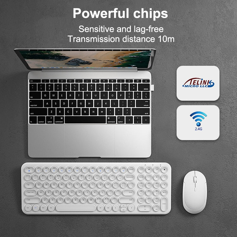 2.4G Wireless Silent Gaming Keyboard And Mouse Round keycap Keyboard Gaming Mouse For Macbook PC Gamer Computer Laptop Keyboard