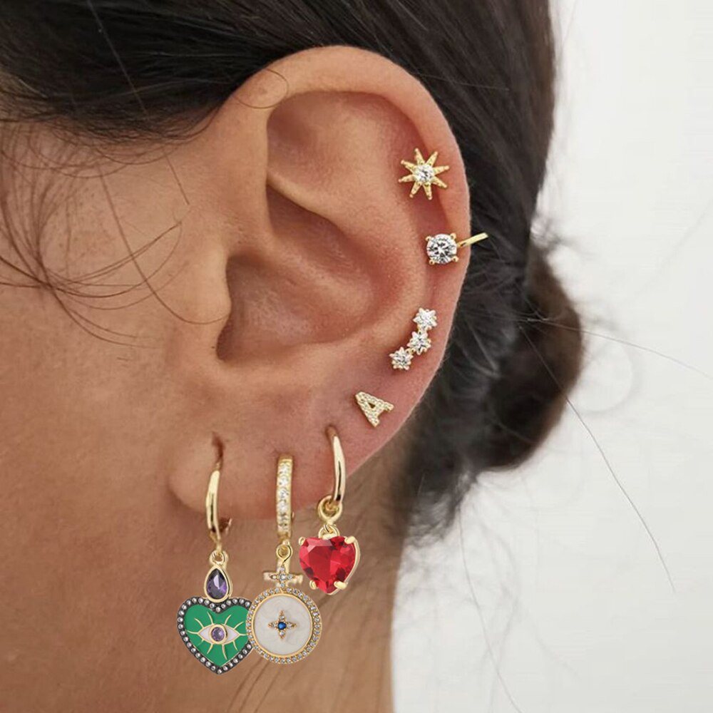 Cute Heart Turkish Evil Blue Eye Hoop Earrings for Women Gold New In 1pcs Single Ear Ring Zircon Korean Fashion Free Shipping