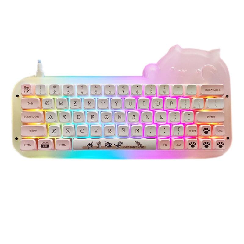 VIA Keyboard 64 Key Programmable Mechanical Keypad RGB Backlight Cut Cat Transparent Full szie Macro keyboard Hot swappable