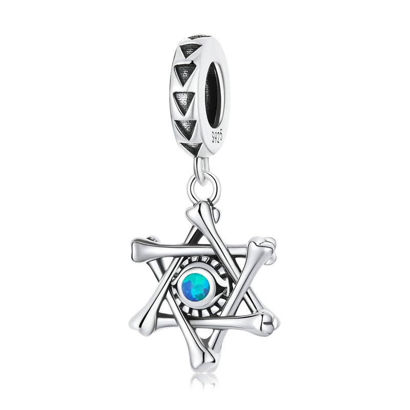 BISAER 925 Sterling Silver Vintage Blue Demon Eye Charm Bead Hand of Fatima Pendant Fit Woman Original Bracelet Fine DIY Jewelry