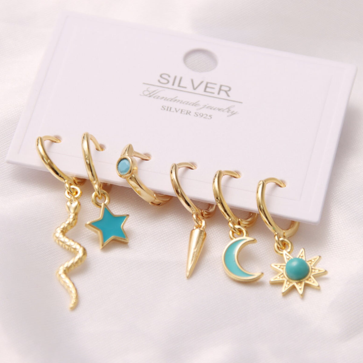 6 Pcs Fashion Exquisite Pearl Star Moon Enamel Zircon Dangle Earrings Set Korean Style Small Hoop Earring For Women Jewelry Gift