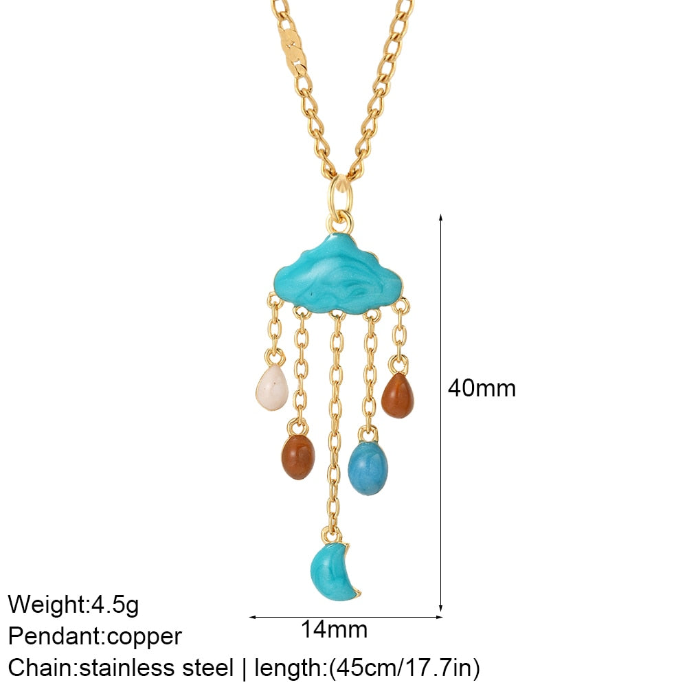 Cute Heart Sun Moon Star Evil Blue Eye Necklace for Women Gold Color Dijes Rainbow Red Love Pendant Long Stainless Steele Chains