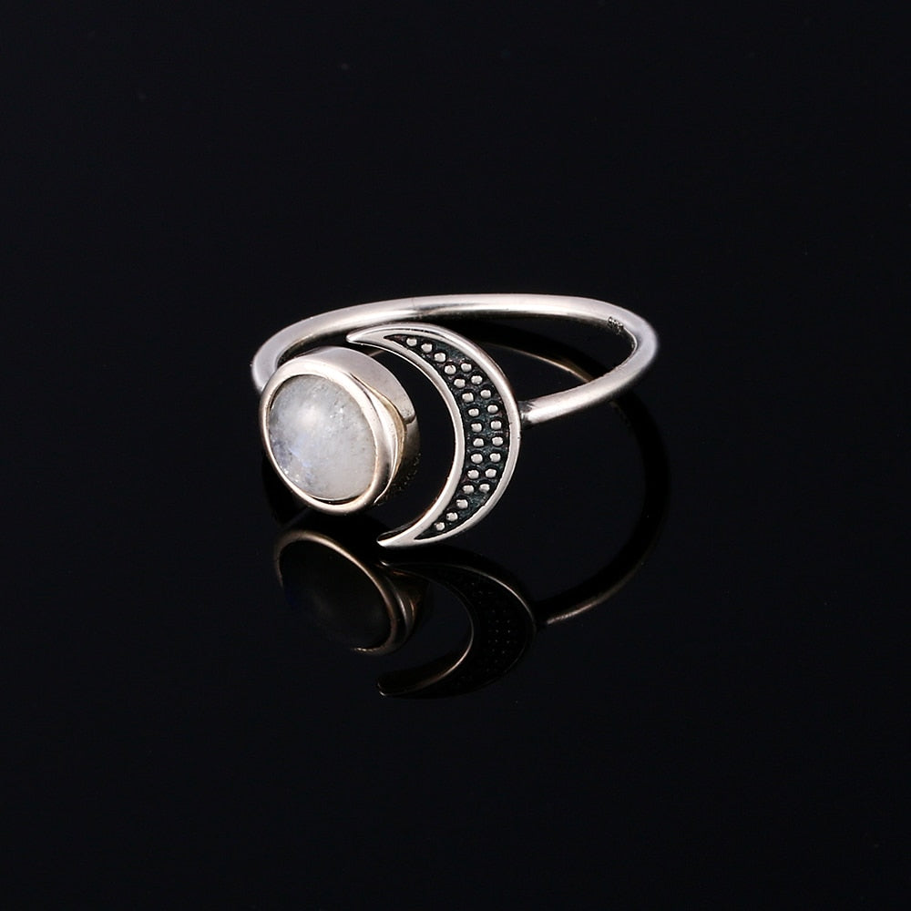 Nasiya Sweet Romantic Moon Adjustable Rings With Natural Moonstone For Women Silver Jewelry Mother&#39;s Day Gift