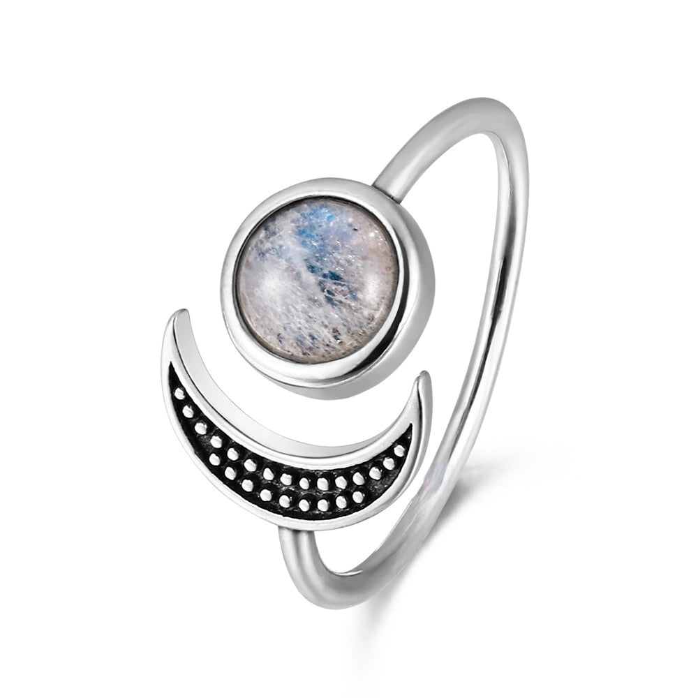 Nasiya Sweet Romantic Moon Adjustable Rings With Natural Moonstone For Women Silver Jewelry Mother&#39;s Day Gift