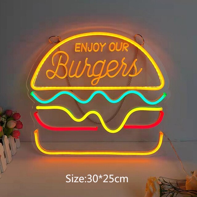 Fries Hot Dog Hamburger Shaped Neon Sign Food Neon Light for Home Night Lamp for Restaurant Bar Beer Window Shop Room Decoration