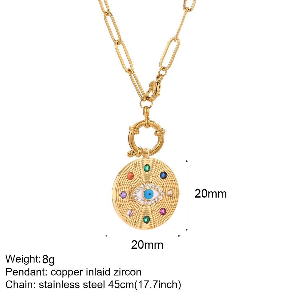 Cute Heart Sun Moon Star Evil Blue Eye Necklace for Women Gold Color Dijes Rainbow Red Love Pendant Long Stainless Steele Chains