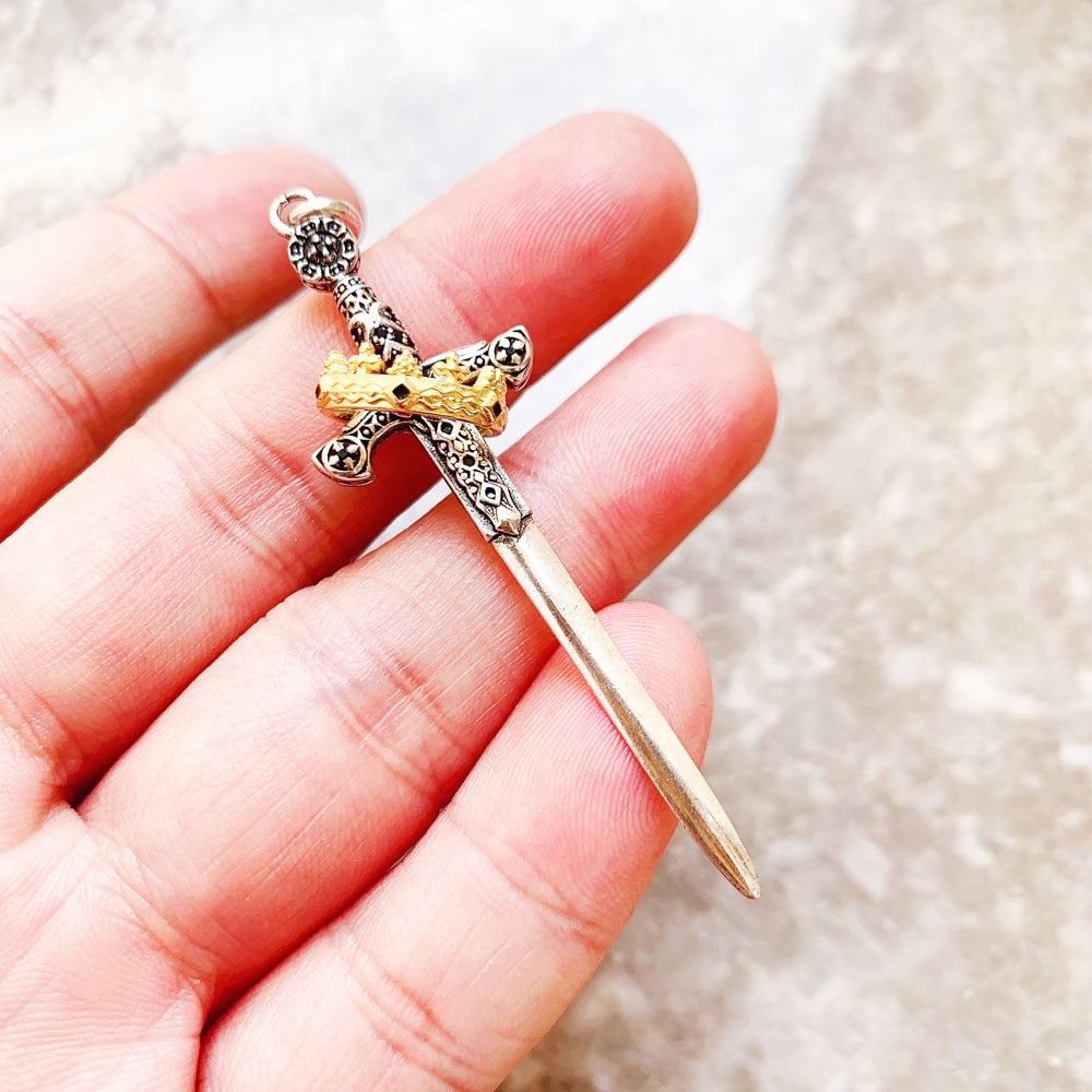 Pendant Sword With Crown Skull Knight Window New Fine Jewelry Europe Style 925 Sterling Silver Protection Gift For Women Men