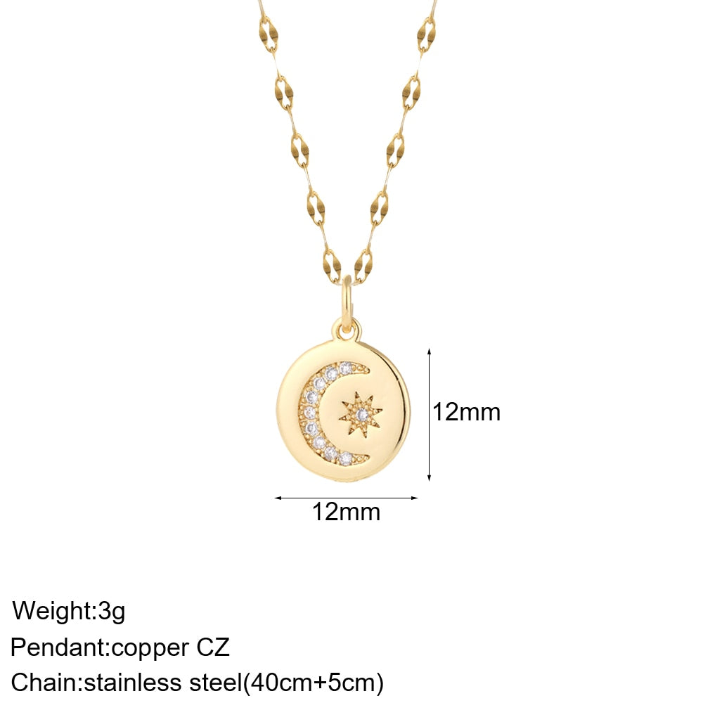 Cute Heart Sun Moon Star Evil Blue Eye Necklace for Women Gold Color Dijes Rainbow Red Love Pendant Long Stainless Steele Chains