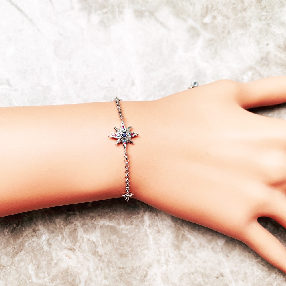 Bracelet Lucky Royalty Star Brand New Link Chain 925 Sterling Silver Bohemia Jewelry Gift For Women