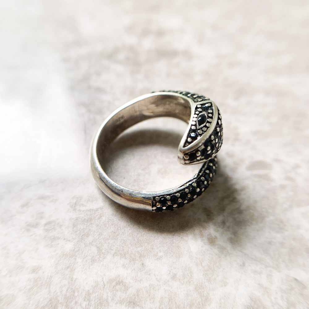 Open-end Black Snake Ring,Europe Style Glam Fine Jewerly For Women Gift In 925 Sterling Silver