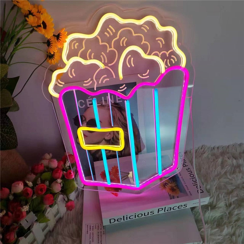 Fries Hot Dog Hamburger Shaped Neon Sign Food Neon Light for Home Night Lamp for Restaurant Bar Beer Window Shop Room Decoration