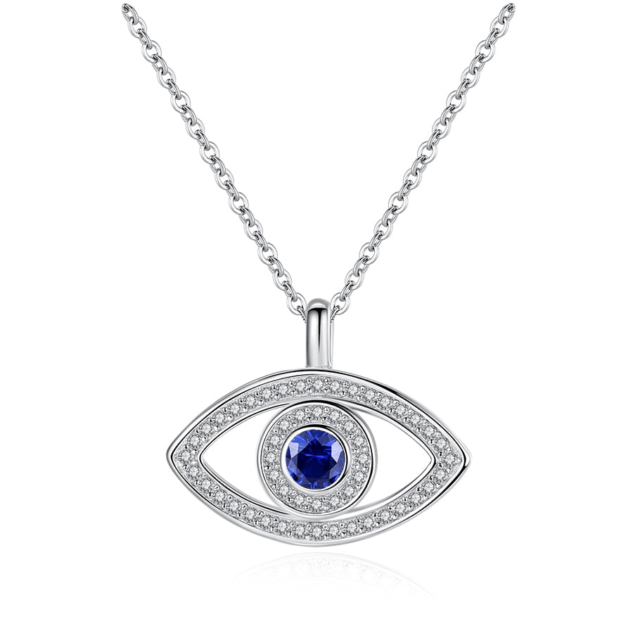 KALETINE Fashion Charm 925 Sterling Silver Necklace Luck Turkey Blue Evil Eye Blue Rhinestone Eye Choker Necklace For Women