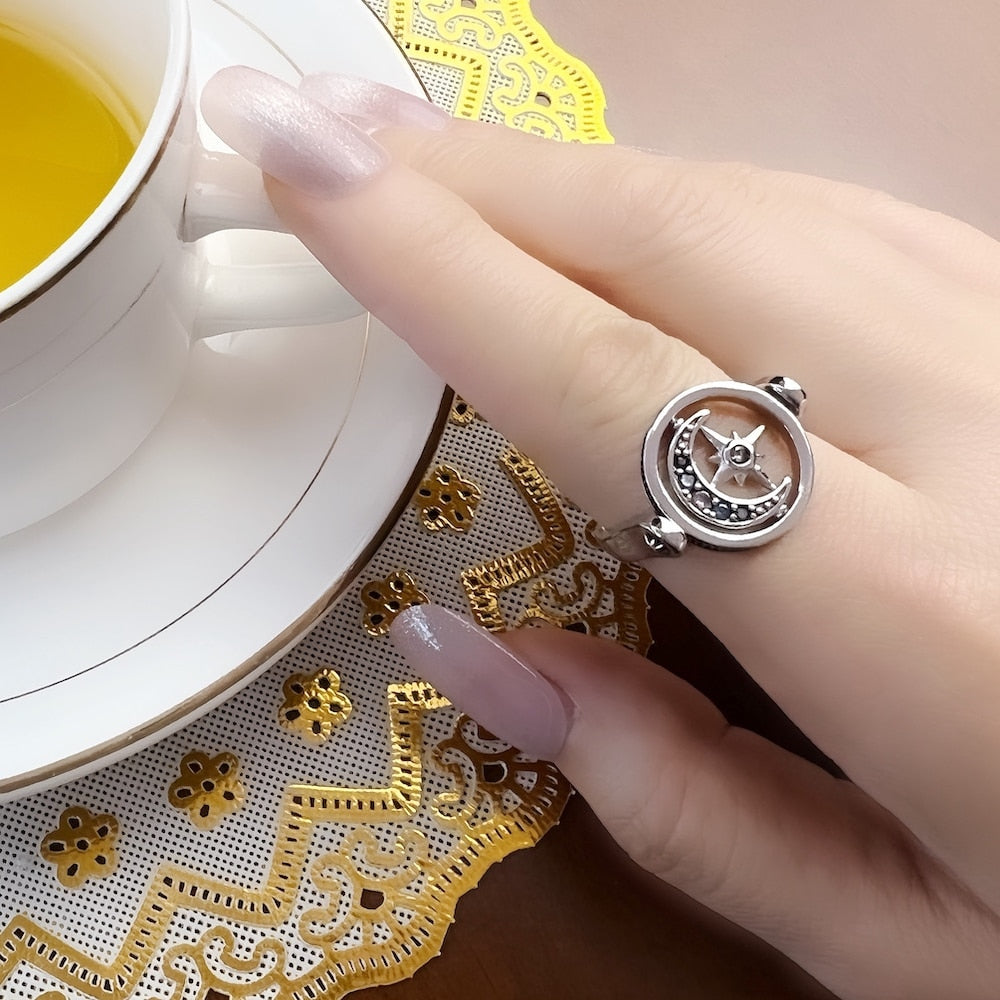 Ring Royalty Star &amp;amp; Moon Gold,Europe Fine Jewerly For Elegance Women,2022 Spring Bohemia Gift In 925 Sterling Silver