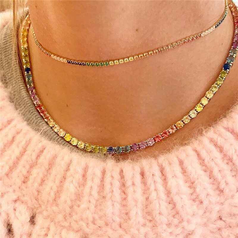 AIDE 14K Gold Necklace for Women Colorful Zircon Clavicle Necklace Jewelry on the Neck Chain Choker Collares Bijoux Party Gift