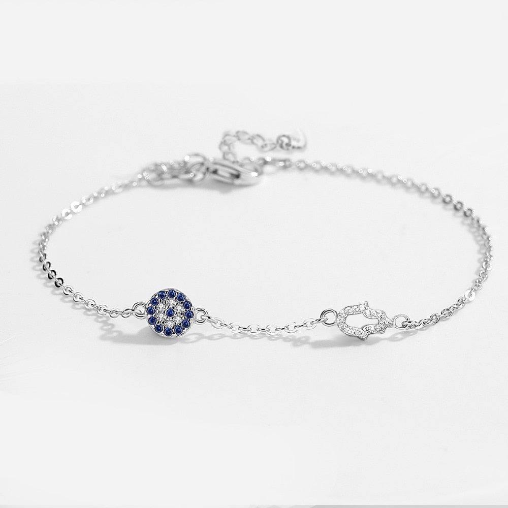 KALETINE Lucky Evil Eye Bracelets for Women 925 Sterling Silver Bracelet Blue Eye Hamsa Hand Fatima Hand Turkey Jewelry