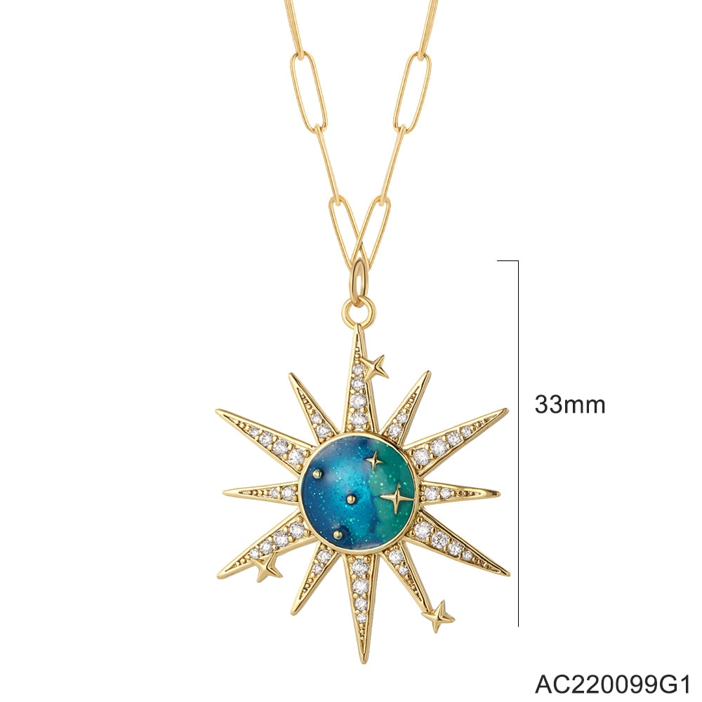 Cute Heart Sun Moon Star Evil Blue Eye Necklace for Women Gold Color Dijes Rainbow Red Love Pendant Long Stainless Steele Chains