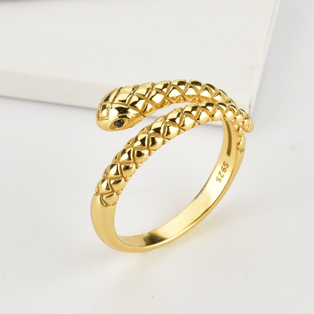 ANDYWEN 925 Sterling Silver Gold Snake Resizable Ring Adjustable Animal Women Luxury Rock Punk Slim Circle Round Jewelry