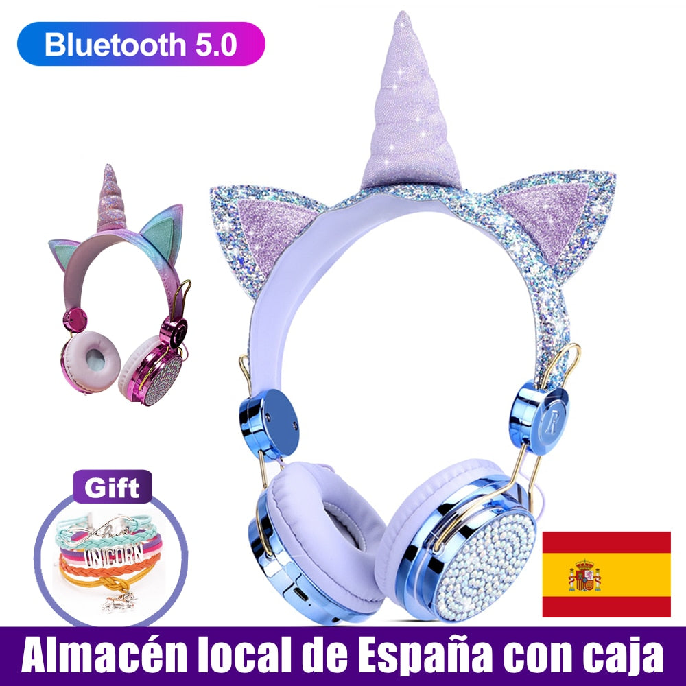 Cute Unicorn Headphones for Girls Kids Children Bluetooth Wireless Earphone with Mic Music Stereo Phone Helmet School Gifts