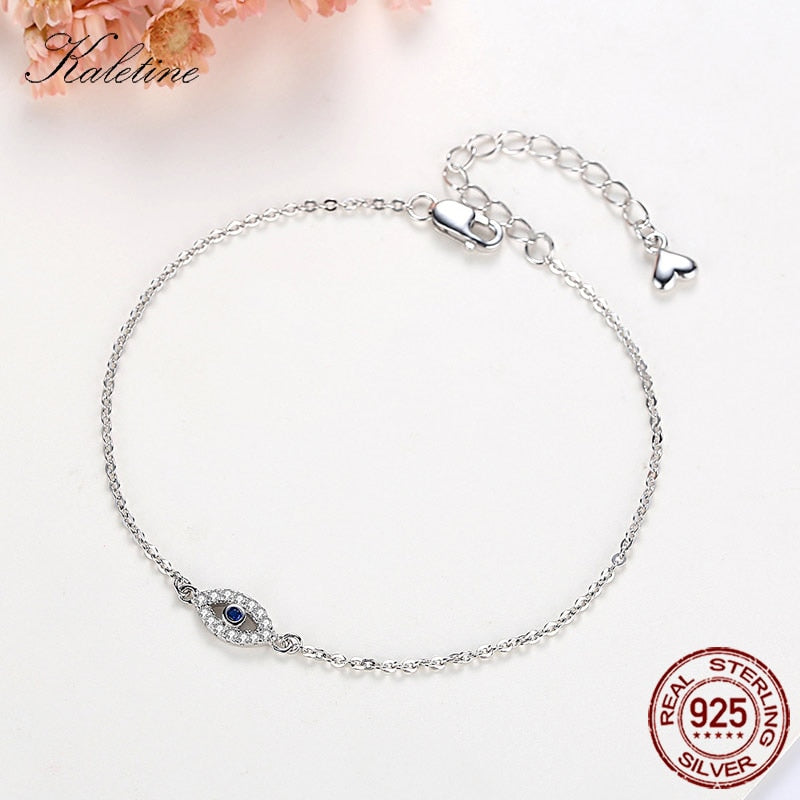 KALETINE Lucky Evil Eye Bracelet 925 Sterling Silver Bracelets for Women Blue Stone CZ Turkey Adjustable Men Jewelry KLTB099