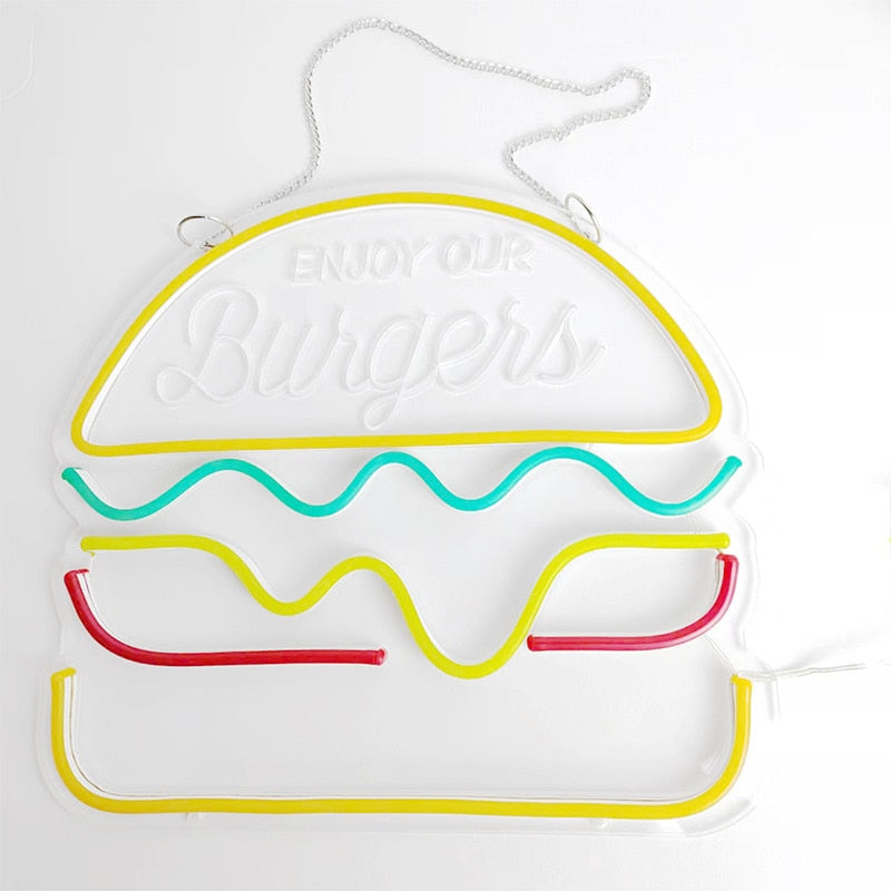 Fries Hot Dog Hamburger Shaped Neon Sign Food Neon Light for Home Night Lamp for Restaurant Bar Beer Window Shop Room Decoration