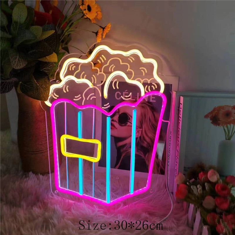 Fries Hot Dog Hamburger Shaped Neon Sign Food Neon Light for Home Night Lamp for Restaurant Bar Beer Window Shop Room Decoration