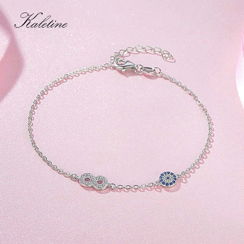 KALETINE Women Evil Eye Bracelet  925 Sterling Silver Infinity Blue CZ Charm Bracelets For Women Wedding Jewelry Pulseira