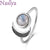 Nasiya Sweet Romantic Moon Adjustable Rings With Natural Moonstone For Women Silver Jewelry Mother's Day Gift