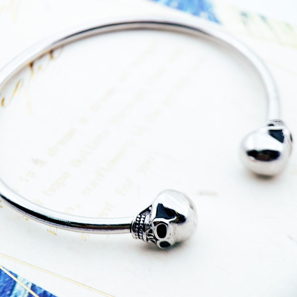 Bracelet Bangle Skull Europe Style Fashion Karma Rebel Jewelry Gift For Women Men Brand New Fine Sterling 925 Silver