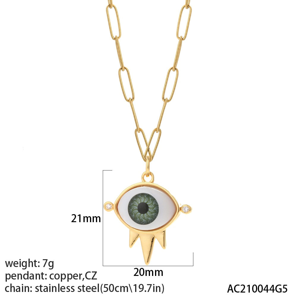 Cute Heart Sun Moon Star Evil Blue Eye Necklace for Women Gold Color Dijes Rainbow Red Love Pendant Long Stainless Steele Chains