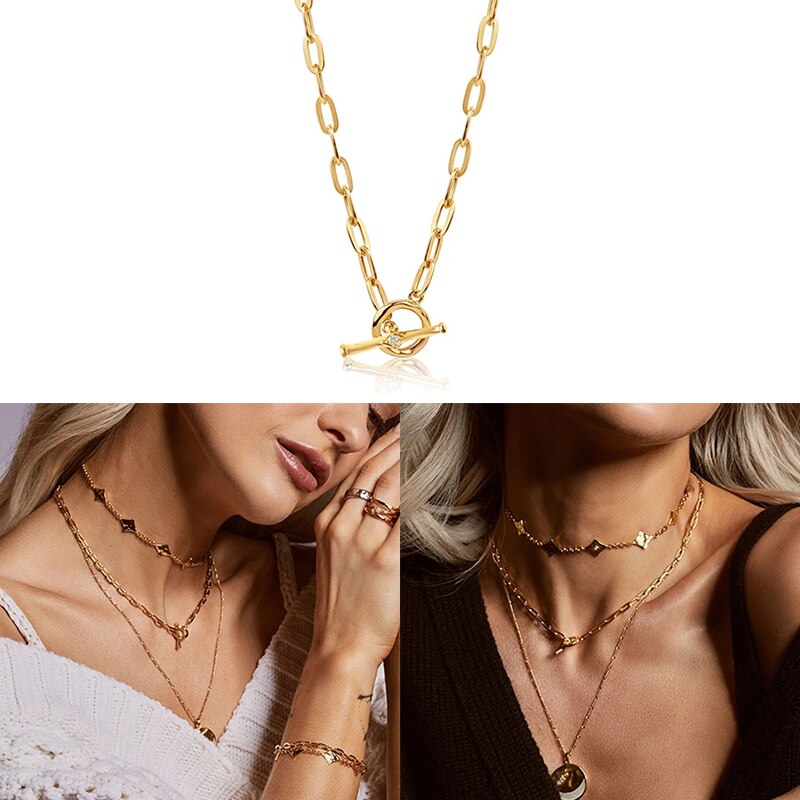 AIDE 18k Gold Color Necklace for Women Love Heart Zircon Clavicle Necklace Jewelry on the Neck Chain Choker Collares Bijoux Gift