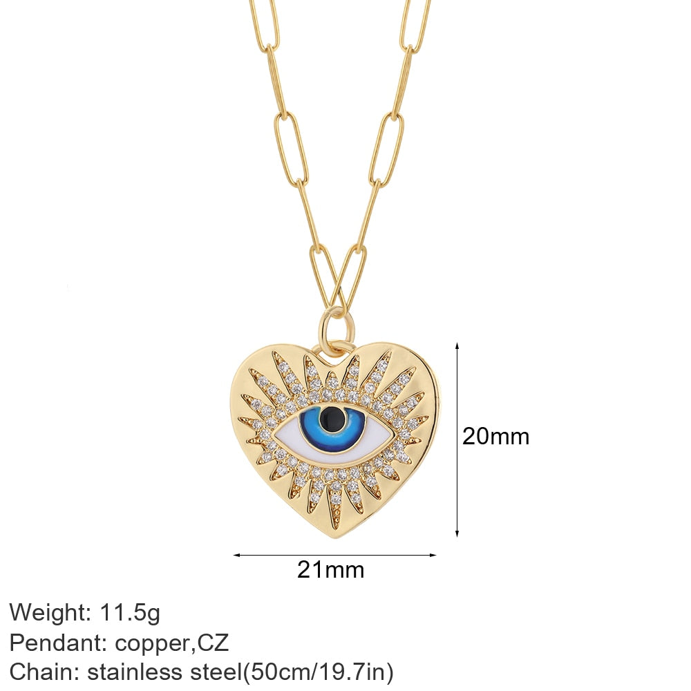 Cute Heart Sun Moon Star Evil Blue Eye Necklace for Women Gold Color Dijes Rainbow Red Love Pendant Long Stainless Steele Chains