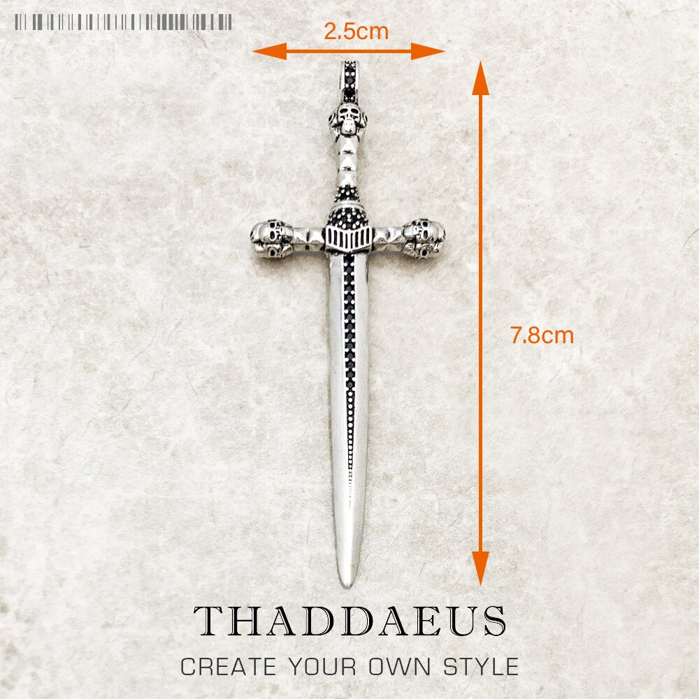 Pendant Sword With Crown Skull Knight Window New Fine Jewelry Europe Style 925 Sterling Silver Protection Gift For Women Men