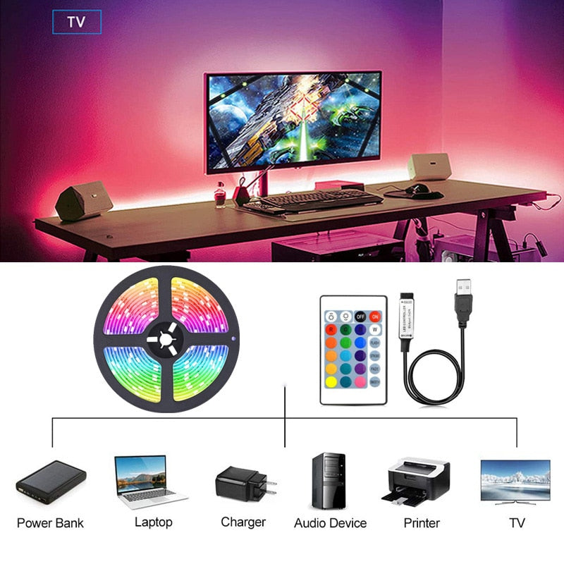 USB LED Strip Lights Bluetooth RGB 5050 2835 5V RGB LED Lamp Ribbon Flexible Light For Room Decoration TV BackLight Diode Tape