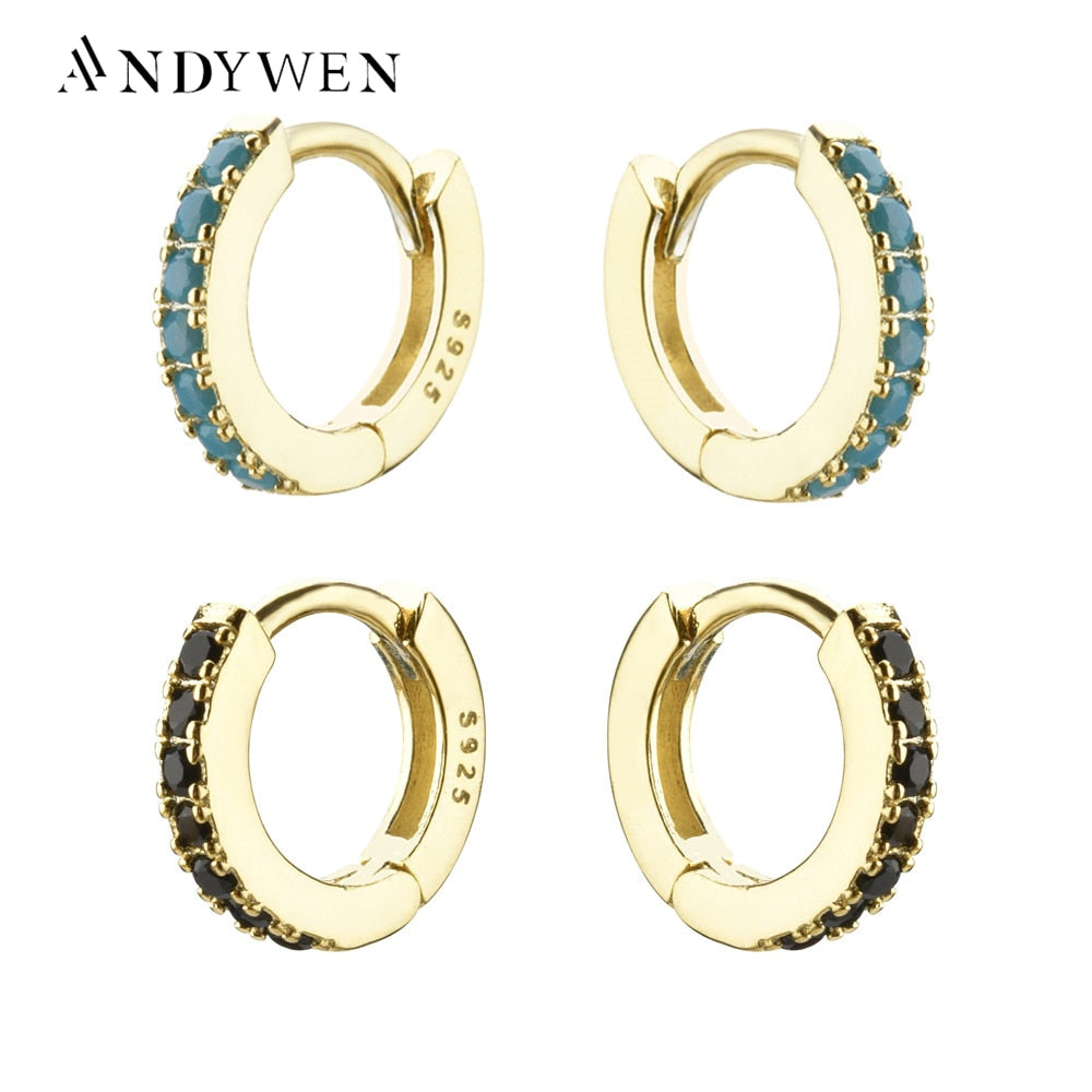 ANDYWEN 925 Sterling Mini Huggies Crystal CZ Hoops Colorful Loops Clips Earring Piercing For Women 2019 Round Circle Jewellry