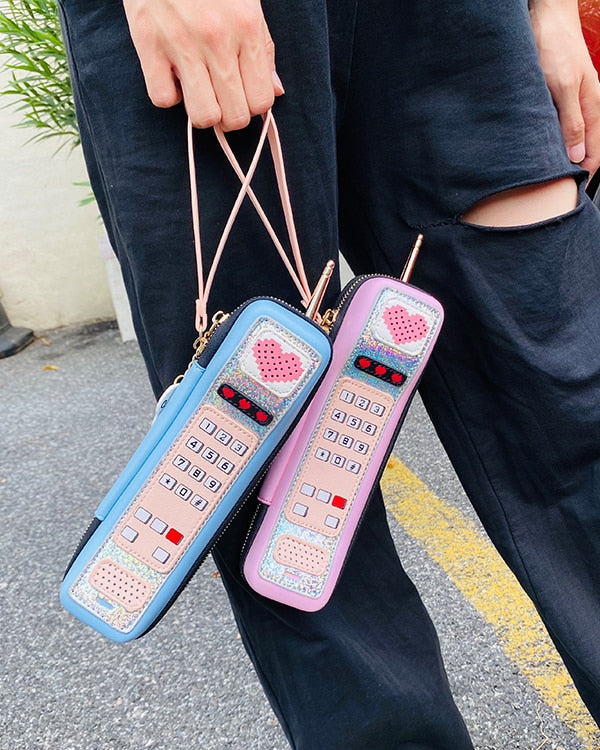 New Retro Phone Design Woman&amp;#39;s Casual Mini Handbag Fashion Party Clutch Bag Purse Pu Leather Cartoon Print  Female Pouch 2021