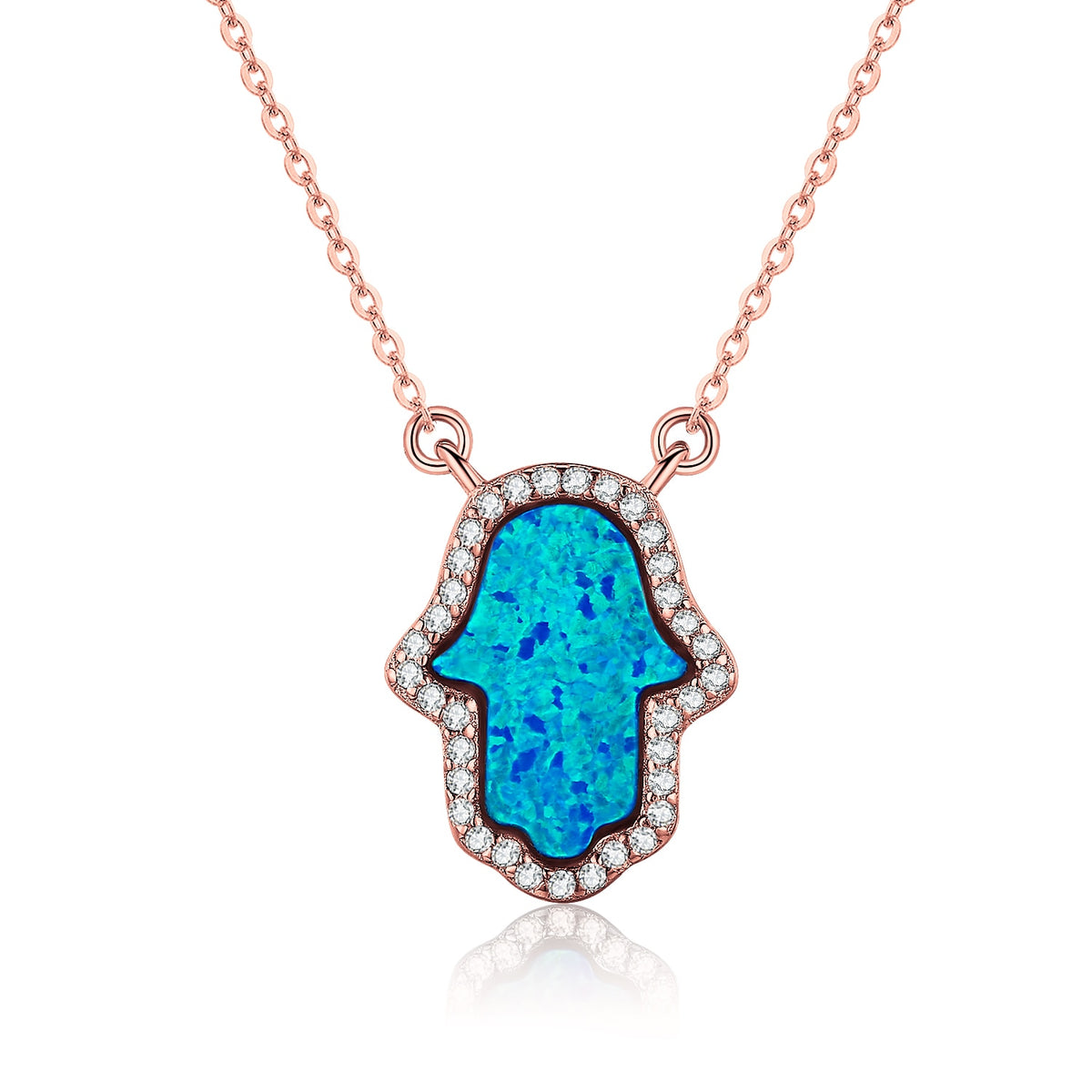 KALETINE Opal Hamsa Hand of Fatima Charm Genuine 925 Sterling Silver Pendant Necklace Jewelry Long Chain Necklace KLTN022