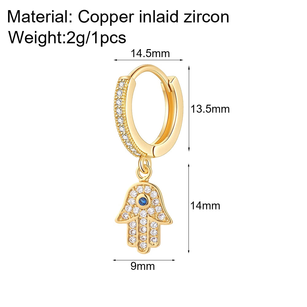 Cute Heart Turkish Evil Blue Eye Hoop Earrings for Women Gold New In 1pcs Single Ear Ring Zircon Korean Fashion Free Shipping