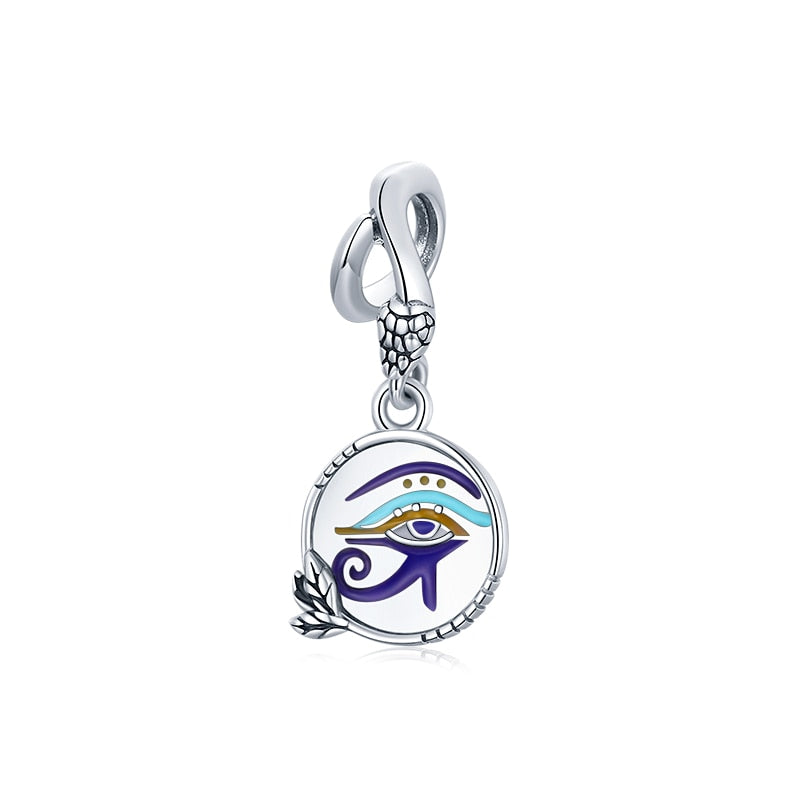 BISAER 925 Sterling Silver Vintage Blue Demon Eye Charm Bead Hand of Fatima Pendant Fit Woman Original Bracelet Fine DIY Jewelry