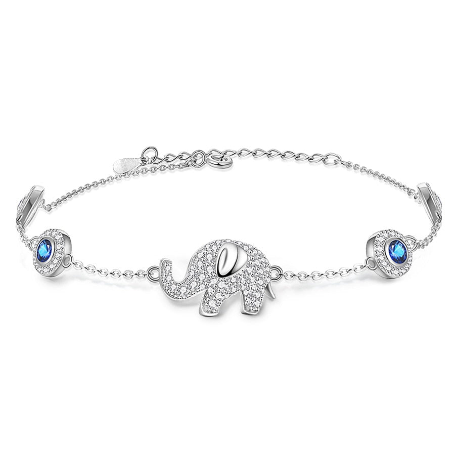 KALETINE Luck Elephant Evil Eye Bracelets For Women 925 Sterling Silver Blue Stones Crystal Mens Bracelets Handmade Jewelry