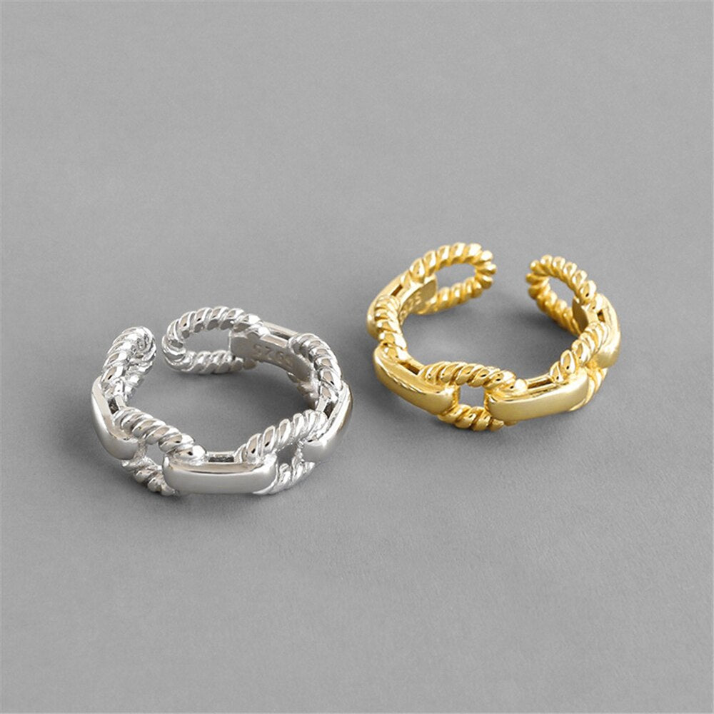 ANDYWEN 925 Sterling Silver Large Thick Twist Chain Resizable Women Rings 2020 European Adjustable Rock Punk Rings Jewelry