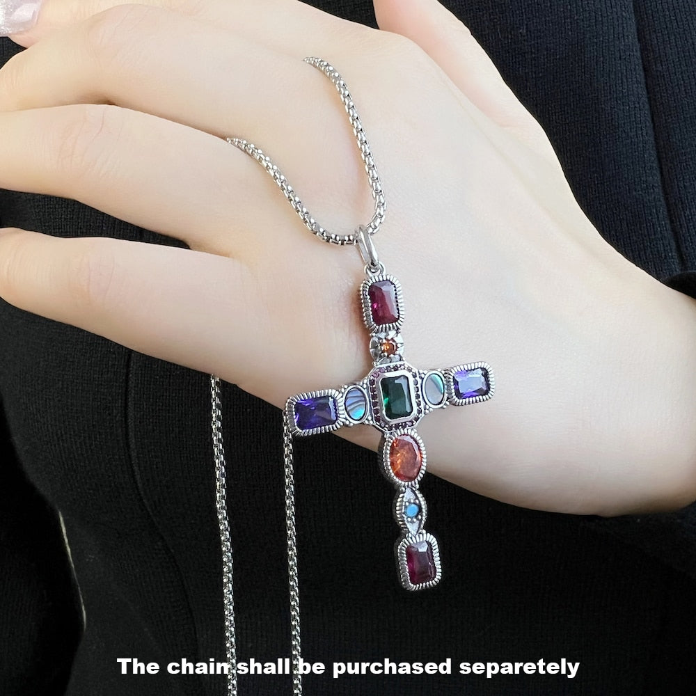 Pendant Colourful Cross 2022 Brand New Fine Jewelry Europe Talisman 925 Sterling Silver Vintage Gift For Women