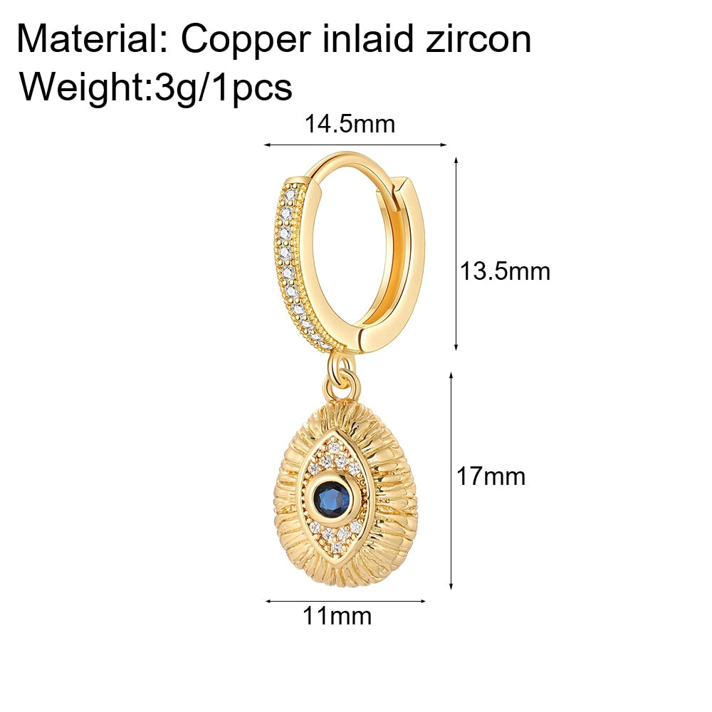 Cute Heart Turkish Evil Blue Eye Hoop Earrings for Women Gold New In 1pcs Single Ear Ring Zircon Korean Fashion Free Shipping